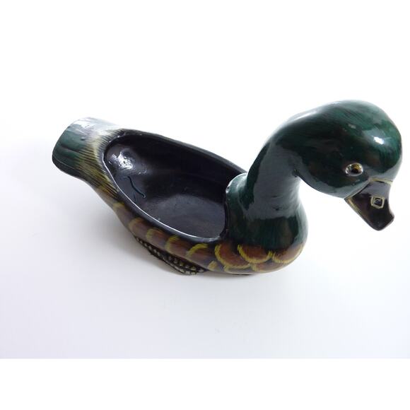 Vintage Mid Century Ceramic Duck Planter Flower Pot Trinket Catch All - Picture 3 of 6